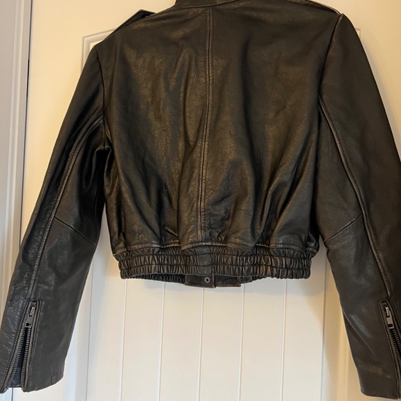 Zara genuine leather distressed jacket brown NWOT - Picture 7 of 8